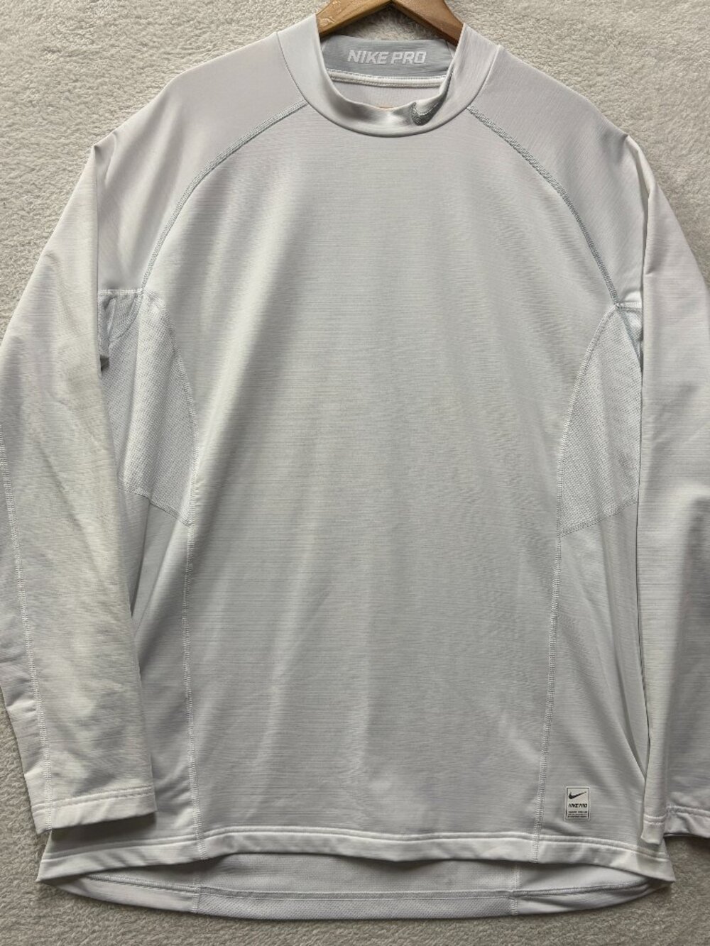 Nike Pro Dri Fit Shirt Mens XXL Fitted Long Sleeve White Mock Neck Base Layer TV